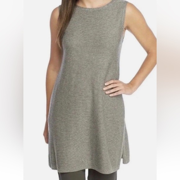Eileen Fisher Petite Ash Grey Tunic Dress Tencel Merino Wool SZ *PP Minimalist - Picture 1 of 9